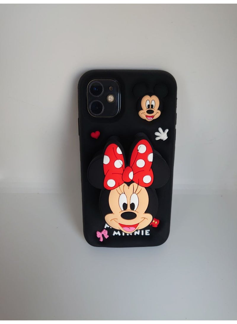 Stylish 3D Cartoon Case Compatible for iPhone 11, All-Round Protection, Anti-Slip, Scratch-Resistant, and Fun Aesthetic Cover (Minie With PoP Socket) - Image 3