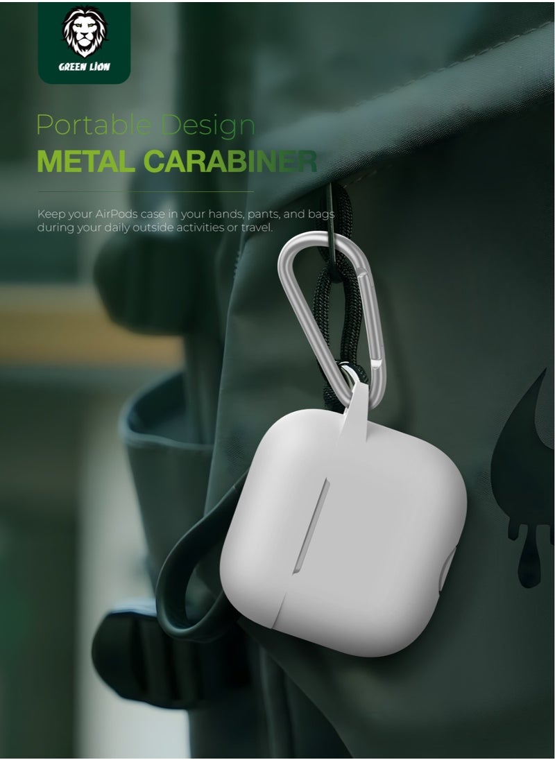 GREEN LION Berlin series Silicone Case for AirPods 4 / Shock Absorbent / 360° Full Protection / Washable Material / Portable Metal Carabiner / Skin Friendly Silicone - White  - Image 3