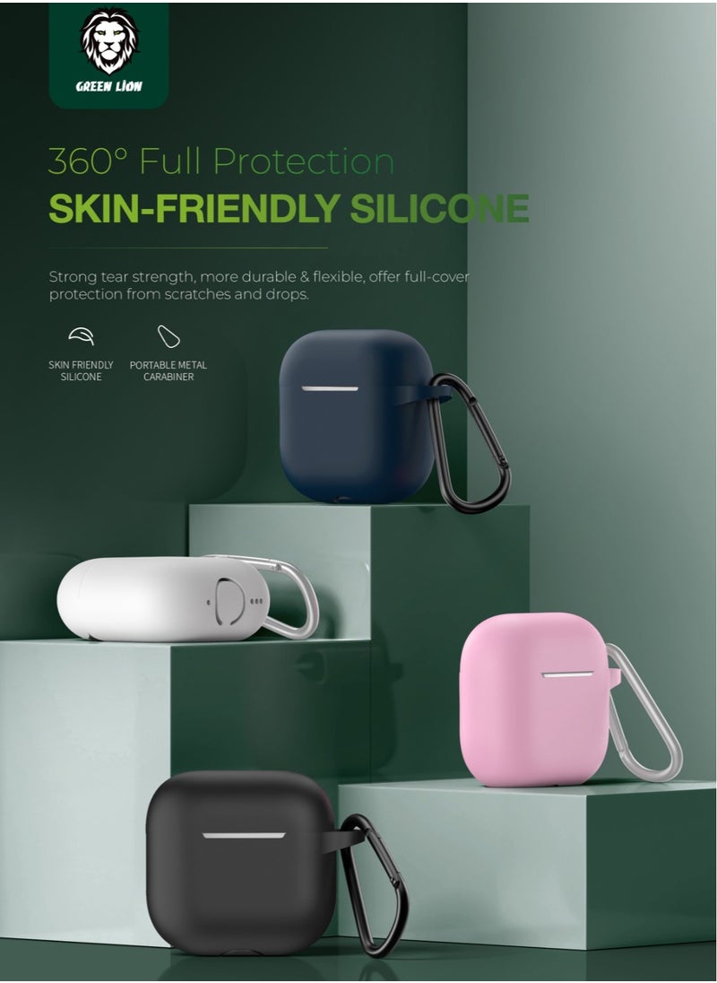 GREEN LION Berlin series Silicone Case for AirPods 4 / Shock Absorbent / 360° Full Protection / Washable Material / Portable Metal Carabiner / Skin Friendly Silicone - White  - Image 4