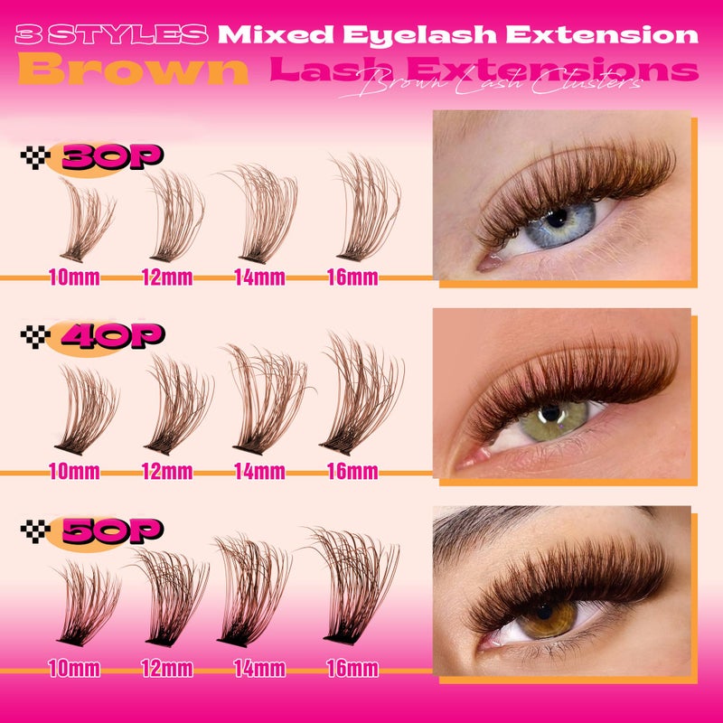 Eefofnn Brown Eyelash Clusters Kit 300 Pcs Natural Lash Clusters Kit 30P+40P+50P Brown Cluster Eyelash Extensions Kit Wispy Individual Lashes Bond and Seal Glue Fuzzy Lashes Extension Kit DIY at Home - Image 5