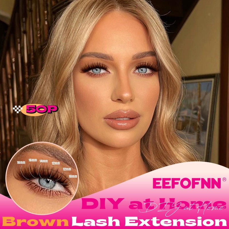 Eefofnn Brown Eyelash Clusters Kit 300 Pcs Natural Lash Clusters Kit 30P+40P+50P Brown Cluster Eyelash Extensions Kit Wispy Individual Lashes Bond and Seal Glue Fuzzy Lashes Extension Kit DIY at Home - Image 3