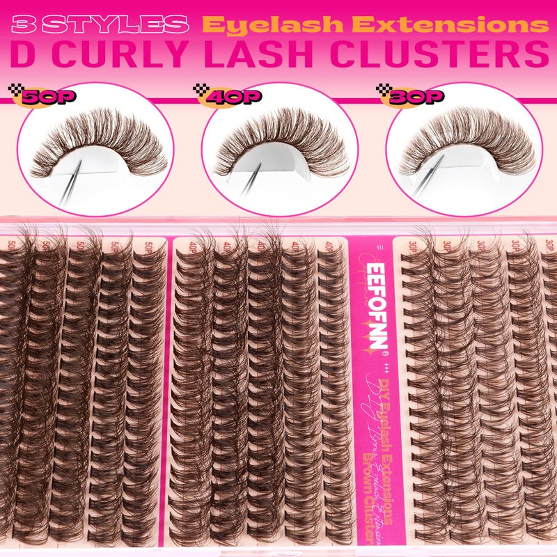 Eefofnn Brown Eyelash Clusters Kit 300 Pcs Natural Lash Clusters Kit 30P+40P+50P Brown Cluster Eyelash Extensions Kit Wispy Individual Lashes Bond and Seal Glue Fuzzy Lashes Extension Kit DIY at Home - Image 4