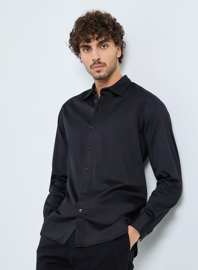 ستايلي قميص ساتان بأكمام طويلة وقصة ضيقة - Image 1