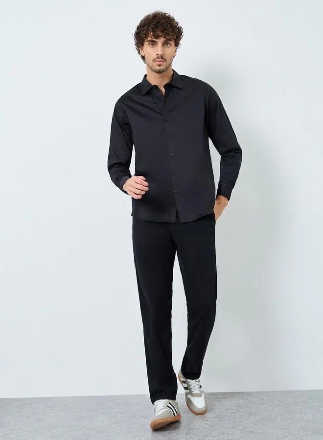 Styli Styli Men Black Plain 60s Satin Long Sleeve Slim Fit Shirt