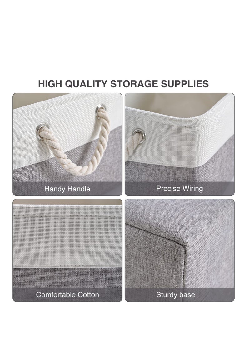 KASTWAVE 1 Pack Foldable Linen Canvas Storage Boxes, Fabric Storage Baskets with Handles, Suitable for Toys, Clothes, Office Products(36x26x16cm, White and Grey) - Image 5