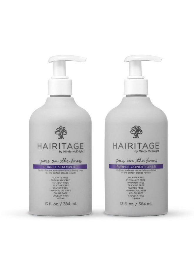 Hairitage Hairitage Pass on the Brass Purple Shampoo and Conditioner for Color-Treated Hair - Corrects Brassy Tones, Moisturizes Blonde and Gray Hair Ends - 13 oz  - Image 1