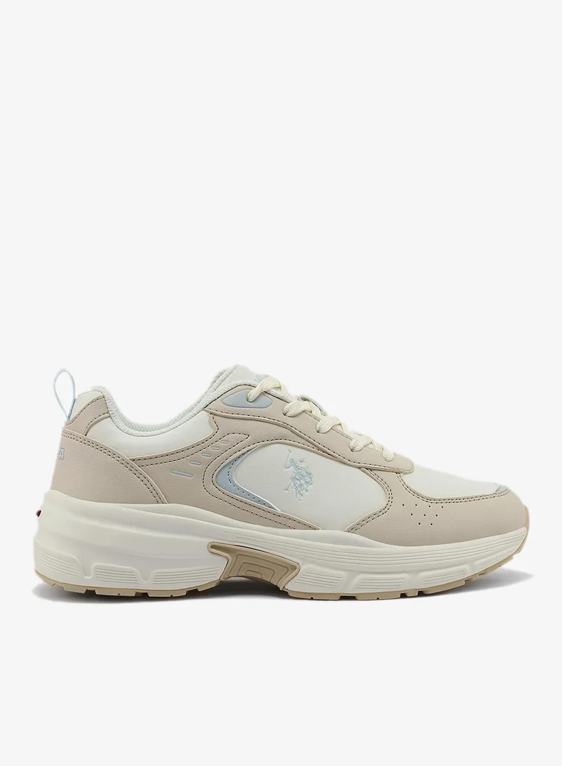 Women's Beige Low-Top Sneakers - Chunky Outsole With Foam Padding, Minimalist Lace-Up Design