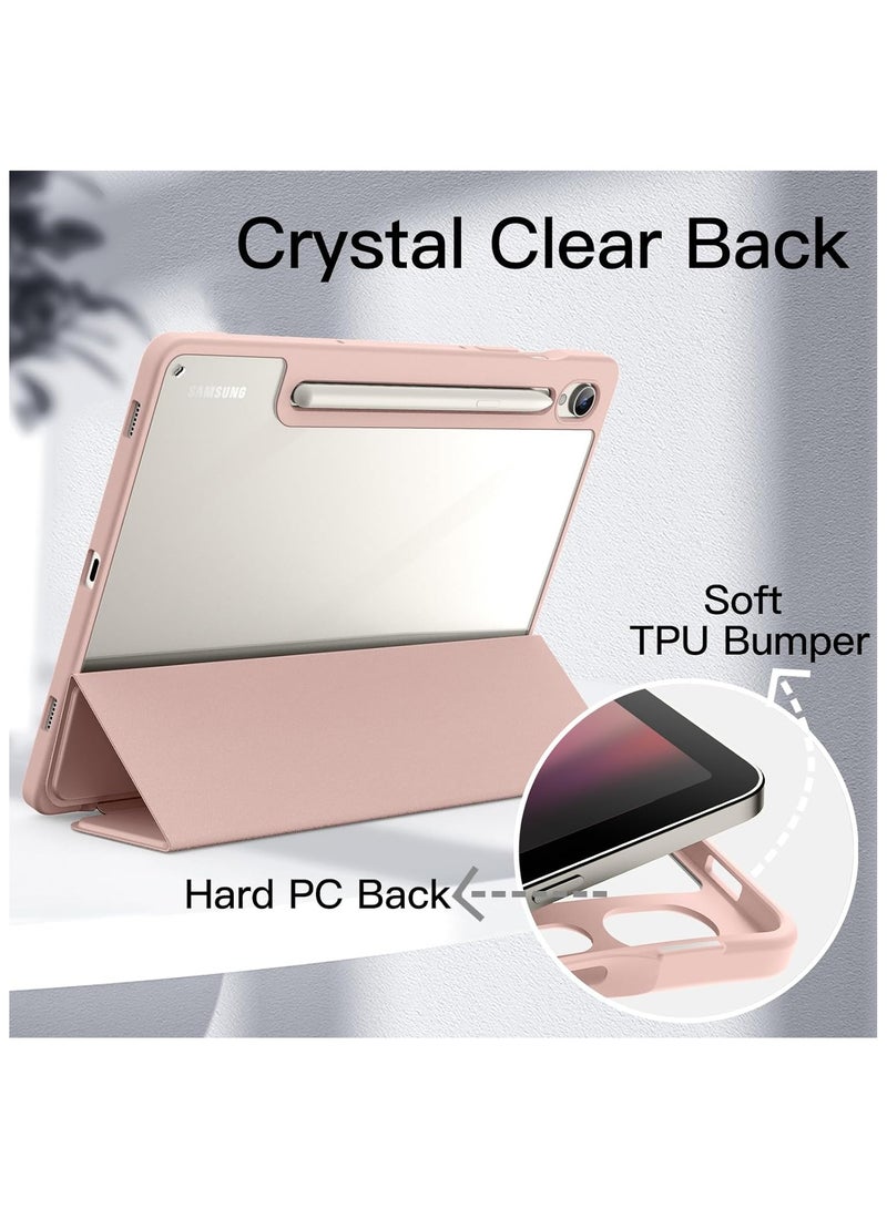 Hybrid Case for Samsung Galaxy Tab S9 11 Inch 2023 SM-X710/X716B/X718U Tablet with Pen Holder - Shockproof Protective Case with Transparent Hard Back Cover(Pink) - Image 5