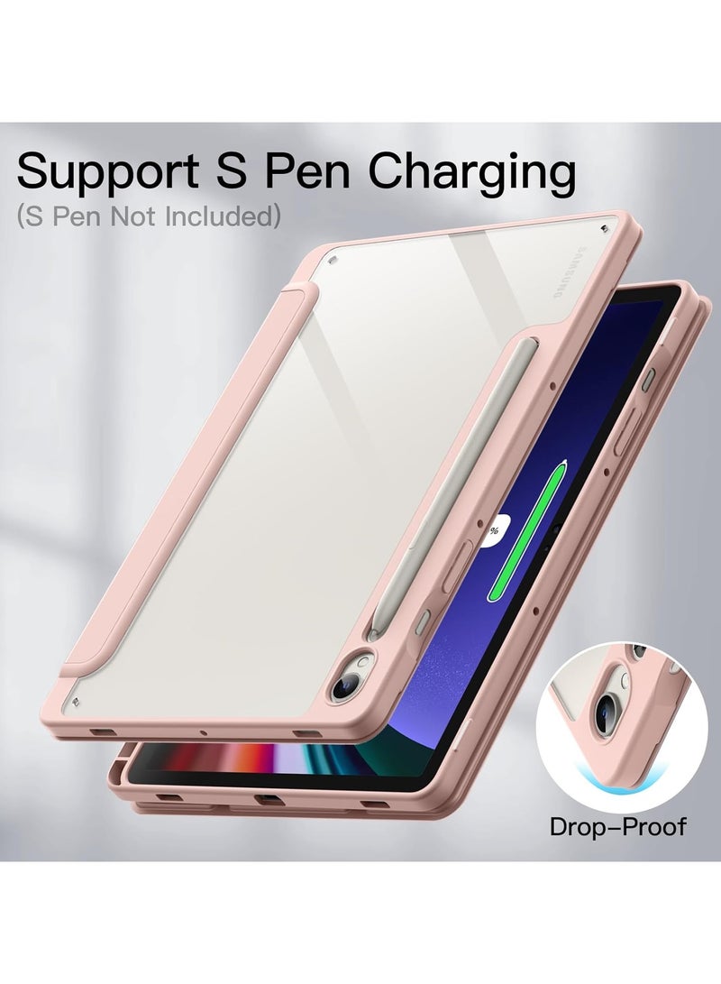 Hybrid Case for Samsung Galaxy Tab S9 11 Inch 2023 SM-X710/X716B/X718U Tablet with Pen Holder - Shockproof Protective Case with Transparent Hard Back Cover(Pink) - Image 4