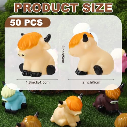 Guiqulai 50 Pcs Highland Cow Rubber FigurinesMini Rubber Cows Bath Float Squeaky Highland Cow Toys for Baby Shower Birthday Gift 2x2x18 inches - Image 5