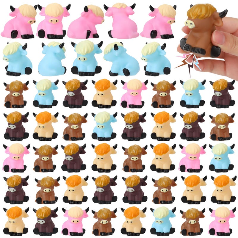 Guiqulai 50 Pcs Highland Cow Rubber FigurinesMini Rubber Cows Bath Float Squeaky Highland Cow Toys for Baby Shower Birthday Gift 2x2x18 inches - Image 3