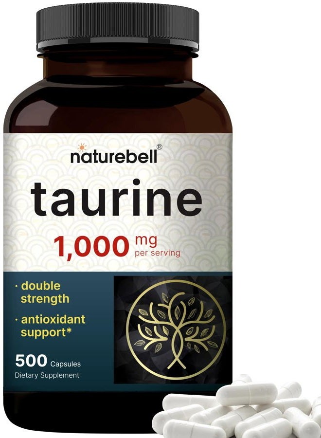 NatureBell Taurine 1,000mg Per Serving, 500 Capsules | Essential Amino Acids Supplement – Double Strength – Antioxidant Support for Heart, Muscle, Brain, & Liver Health – Non-GMO, Gluten Free - Image 1