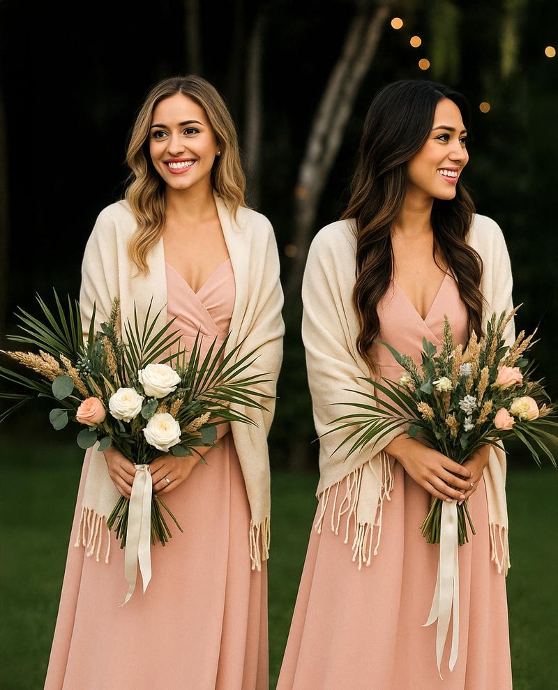 Achillea Soft Silky Pashmina Scarf for Women - Shawl Wrap for Evening Dresses, Bridesmaids, Weddings & Everyday Wear (Champagne) - Image 3