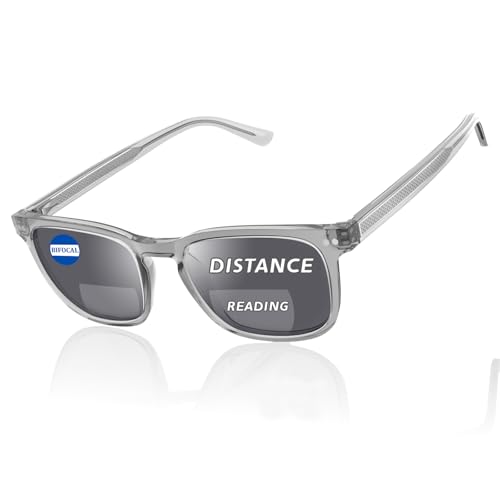 DEHOTRE Bifocal Reading Sunglasses Men Clear Top Sun Readers Driving with Metal Core Wire Acetate Frame UV400 Spring Hinge Grey 225 - Image 2