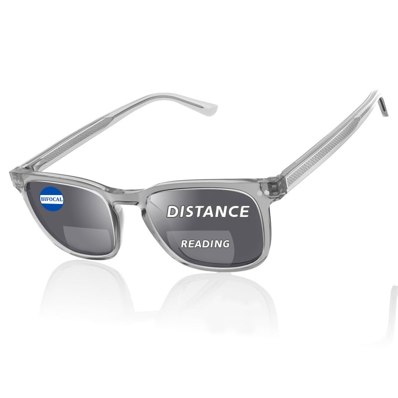 DEHOTRE Bifocal Reading Sunglasses Men Clear Top Sun Readers Driving with Metal Core Wire Acetate Frame UV400 Spring Hinge Grey 225 - Image 3
