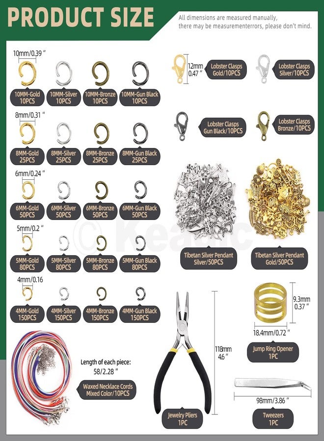 Keadic 1413Pcs 4/5/6/8/10mm Open Jump Rings Assortment Set with Charm Pendant Lobster Clasps and Jewelry Pliers, Jewelry Making Supplies Findings for Necklace Earring Choker Repair - Image 2