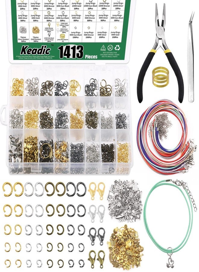 Keadic 1413Pcs 4/5/6/8/10mm Open Jump Rings Assortment Set with Charm Pendant Lobster Clasps and Jewelry Pliers, Jewelry Making Supplies Findings for Necklace Earring Choker Repair - Image 1