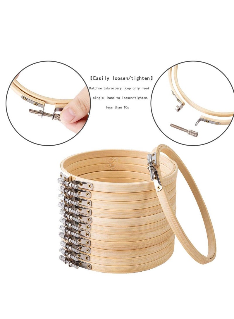 11.8 Inch Wooden Bamboo Embroidery Hoops - 12 Pcs Cross Stitch Supplies, Easy to Loosen/Tighten for Artistic Crafts and Sewing Projects, Perfect for Floral Designs and Creative Embroidery. - Image 2