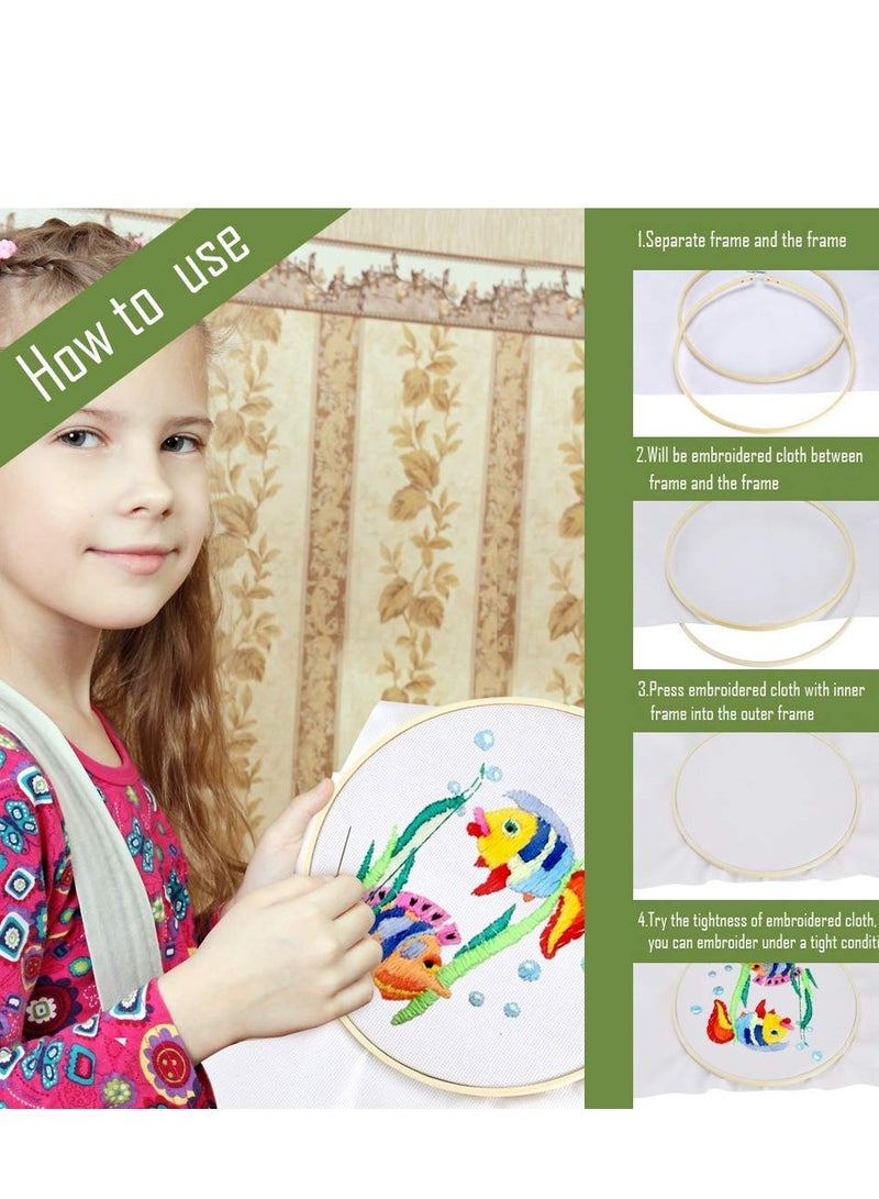 11.8 Inch Wooden Bamboo Embroidery Hoops - 12 Pcs Cross Stitch Supplies, Easy to Loosen/Tighten for Artistic Crafts and Sewing Projects, Perfect for Floral Designs and Creative Embroidery. - Image 4