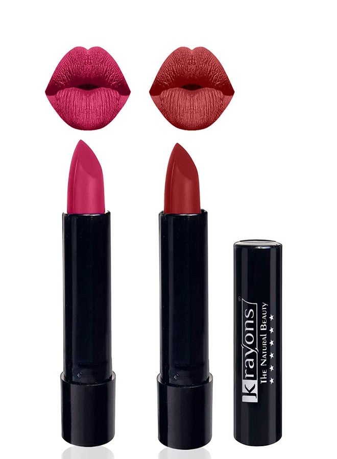 Krayons Cute Pop Moisturizing Matte Lipstick, Waterproof, Highly pigmented, Angel Pink, Signal Red (Pack of 2) - Image 1