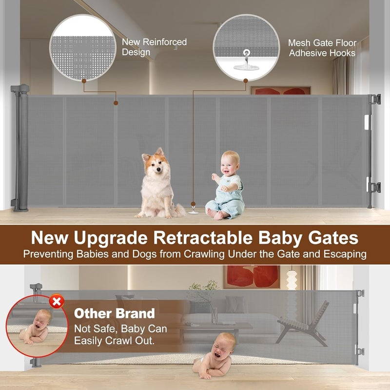 Miumoon 120 inch Retractable Baby Gates 34 inch Tall, Retractable Gate with Reinforced Strip Design to Prevent Crawling Through, 10 FT Extra Wide Retractable Dog Gate for Indoor/Outdoor - Image 2