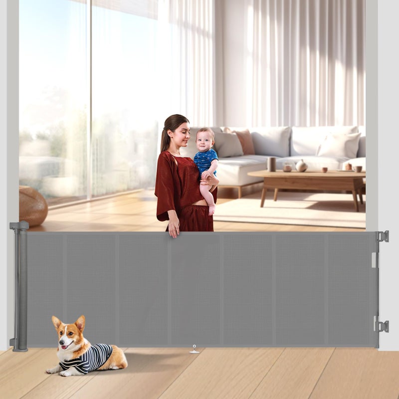 Miumoon 120 inch Retractable Baby Gates 34 inch Tall, Retractable Gate with Reinforced Strip Design to Prevent Crawling Through, 10 FT Extra Wide Retractable Dog Gate for Indoor/Outdoor - Image 1