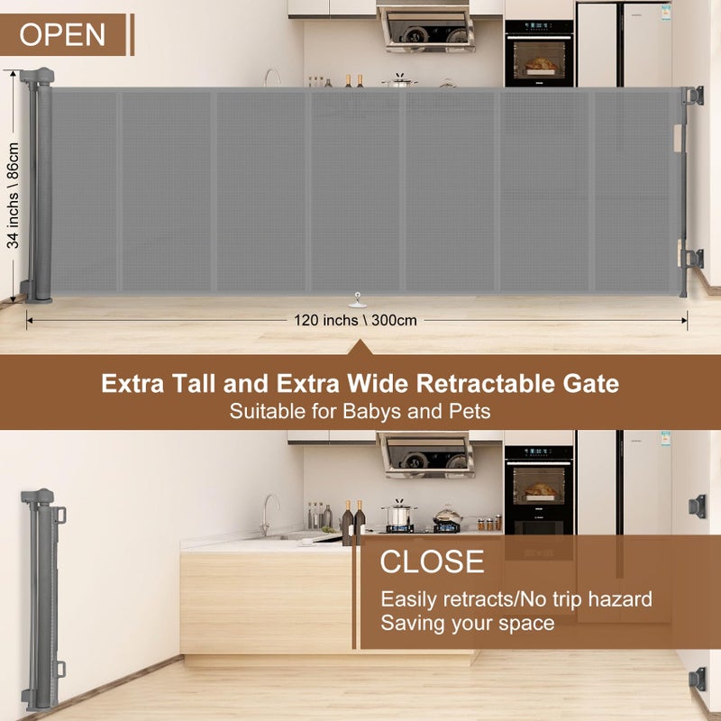 Miumoon 120 inch Retractable Baby Gates 34 inch Tall, Retractable Gate with Reinforced Strip Design to Prevent Crawling Through, 10 FT Extra Wide Retractable Dog Gate for Indoor/Outdoor - Image 4