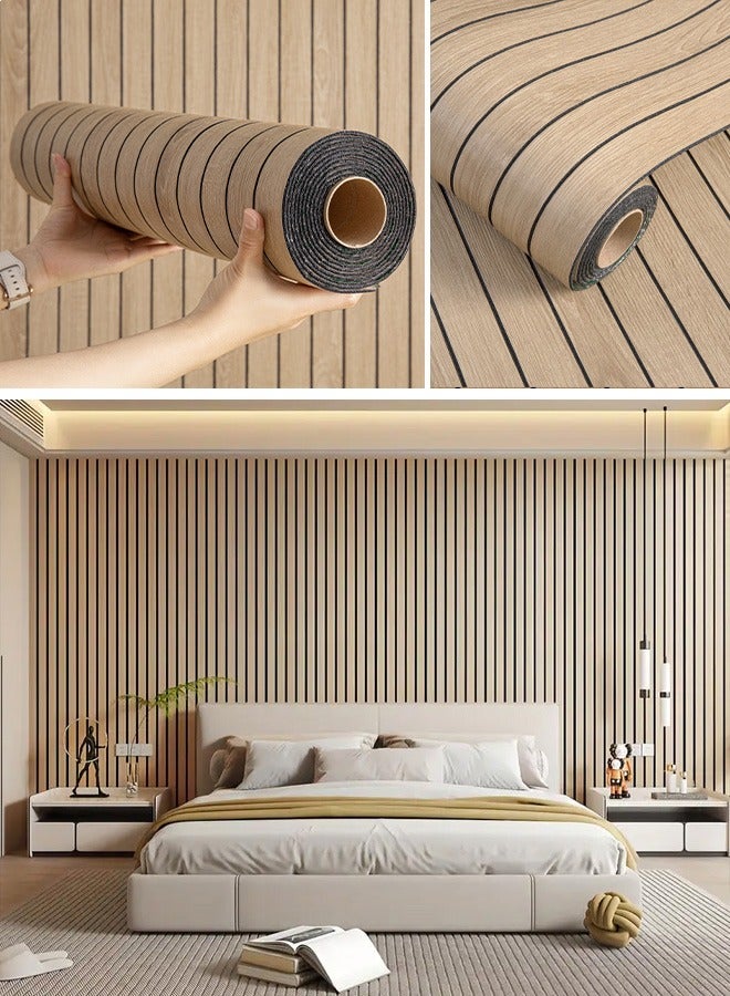 نوايوو ورق حائط ثلاثي الأبعاد سميك بنقشة الخشب - 300 سم × 60 سم، مقاوم للماء والرطوبة وعازل للصوت، لوح حائط ذاتي اللصق من مادة البولي فينيل كلوريد، مناسب لديكور المنزل، غرفة المعيشة، غرفة النوم، خلفية التلفزيون (N1002-7) - Image 1