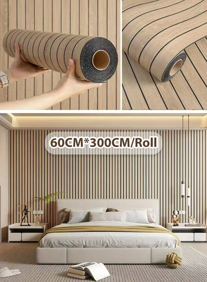 NOAEOU Self-Adhesive Thickened 3D Wallpaper - 60cm x 300cm 1Roll Waterproof PVC Wood Grain Moisture Proof Sound Insulation Wall Panels, Wallpaper Sticker Wallboard for Home Decor, Living Room, Bedroom, TV Background (N1002-7) - Image 1