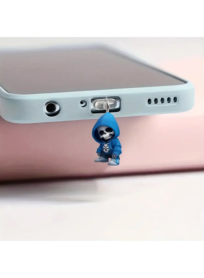 Sweatshirt Skull Acrylic Pendant Mobile Phone Dust Plug Suitable For Apple Mobile Phone Charging Interface And Type-c Interface-Color:Sweatshirt Skull Dust Plug-Applicable Models:Type-c Oval Interface - Image 3