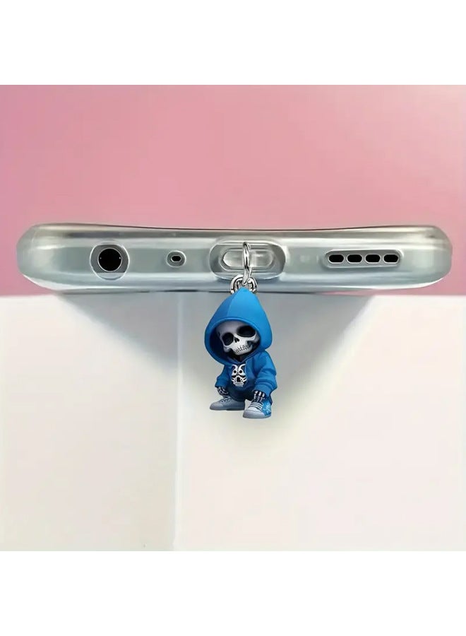Sweatshirt Skull Acrylic Pendant Mobile Phone Dust Plug Suitable For Apple Mobile Phone Charging Interface And Type-c Interface-Color:Sweatshirt Skull Dust Plug-Applicable Models:Type-c Oval Interface - Image 1