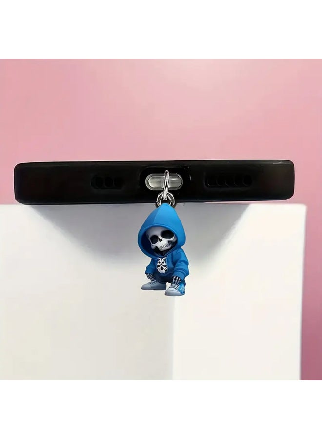 Sweatshirt Skull Acrylic Pendant Mobile Phone Dust Plug Suitable For Apple Mobile Phone Charging Interface And Type-c Interface-Color:Sweatshirt Skull Dust Plug-Applicable Models:Type-c Oval Interface - Image 2