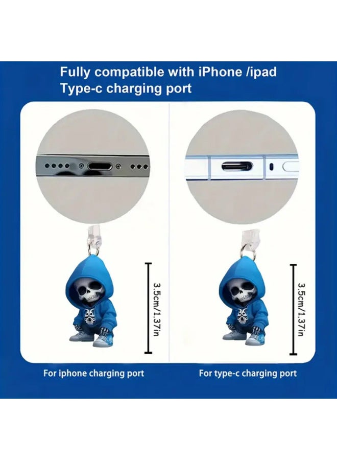 Sweatshirt Skull Acrylic Pendant Mobile Phone Dust Plug Suitable For Apple Mobile Phone Charging Interface And Type-c Interface-Color:Sweatshirt Skull Dust Plug-Applicable Models:Type-c Oval Interface - Image 4