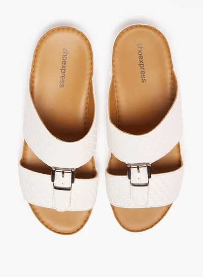 شو اكسبرس Mens Textured Slip-On Arabic Sandals With Buckle Accent