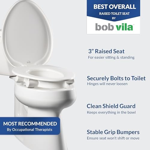 Bemis Assurance 3" Raised Toilet Seat for Seniors, Made in USA, Secure Hinges, Clean Shield Guard, Elongated, White - Image 3