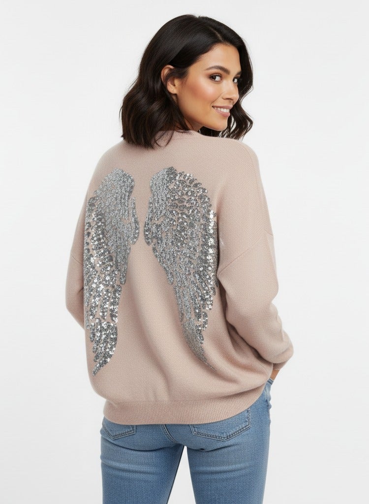 Women winter Sequin Back Sweater knit Cashmere Pullover - Image 1