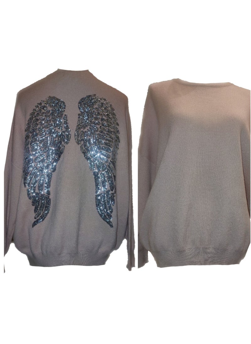 Generic - Women winter Sequin Back Wings Sweater knit Cashmere Pullover - Image 1