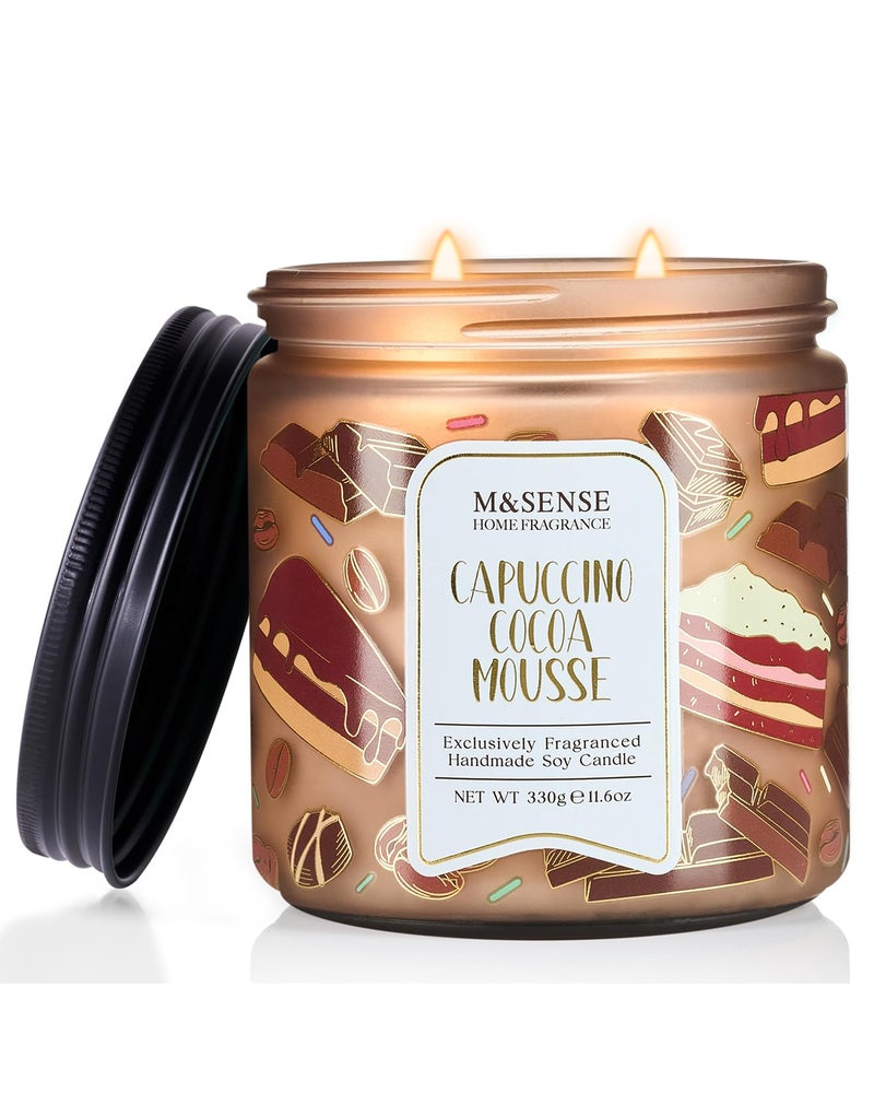 M&SENSE Coffee Candles Cappuccino Cocoa Scented, Soy Based Wax 11.6oz 70 Hours Non Toxic Slow Burn, Double Wick Highly Scented Chocolate Candles for Relaxation, Holiday Gifts for Coffee Lover - Image 1