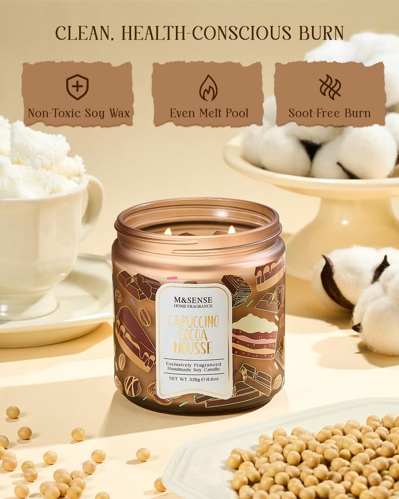 M&SENSE Coffee Candles Cappuccino Cocoa Scented, Soy Based Wax 11.6oz 70 Hours Non Toxic Slow Burn, Double Wick Highly Scented Chocolate Candles for Relaxation, Holiday Gifts for Coffee Lover - Image 5