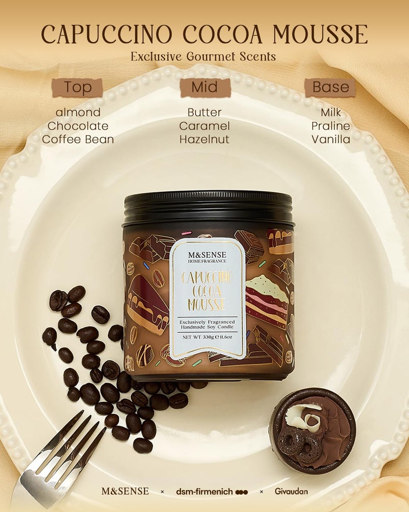 M&SENSE Coffee Candles Cappuccino Cocoa Scented, Soy Based Wax 11.6oz 70 Hours Non Toxic Slow Burn, Double Wick Highly Scented Chocolate Candles for Relaxation, Holiday Gifts for Coffee Lover - Image 2