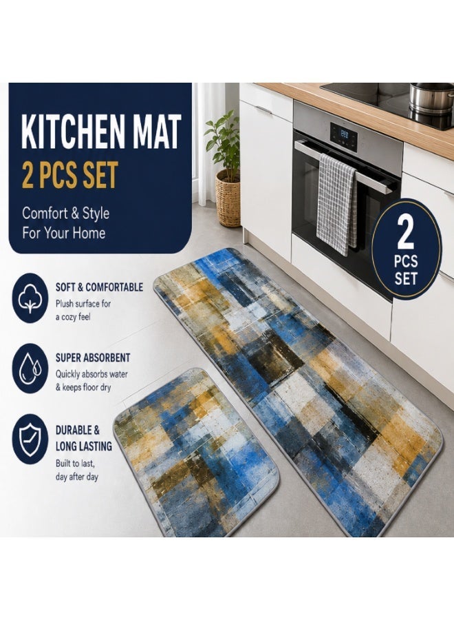 2-Piece Anti-Fatigue Kitchen Floor Mat Set – Non-Slip Water-Absorbent & Quick-Dry Kitchen Rugs, Soft Cushioned Kitchen Carpets, Assorted Design, 40 x 60 cm & 40 x 120 cm - Image 1