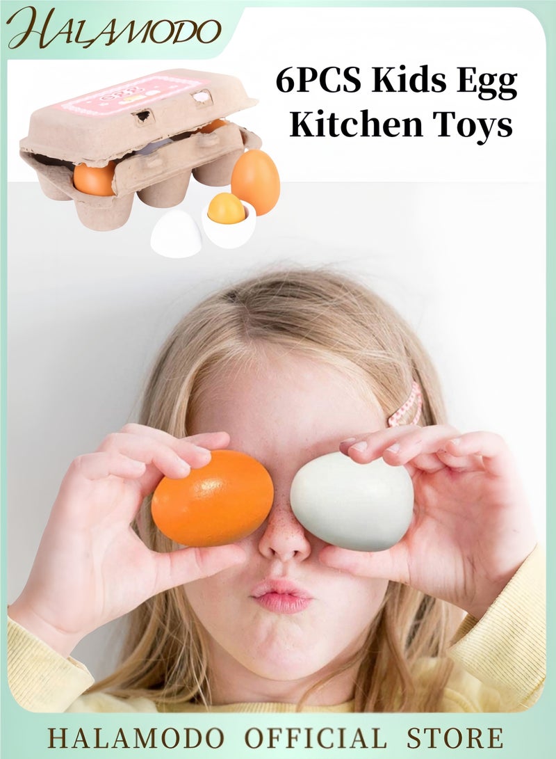 HALAMODO 6PCS Kids Egg Kitchen Toys Wooden Toy Food Play Food Cooking DIY Kitchen Pretend Play Food Set Easter Eggs for Preschool Age Toddlers Boys Girls - Image 1