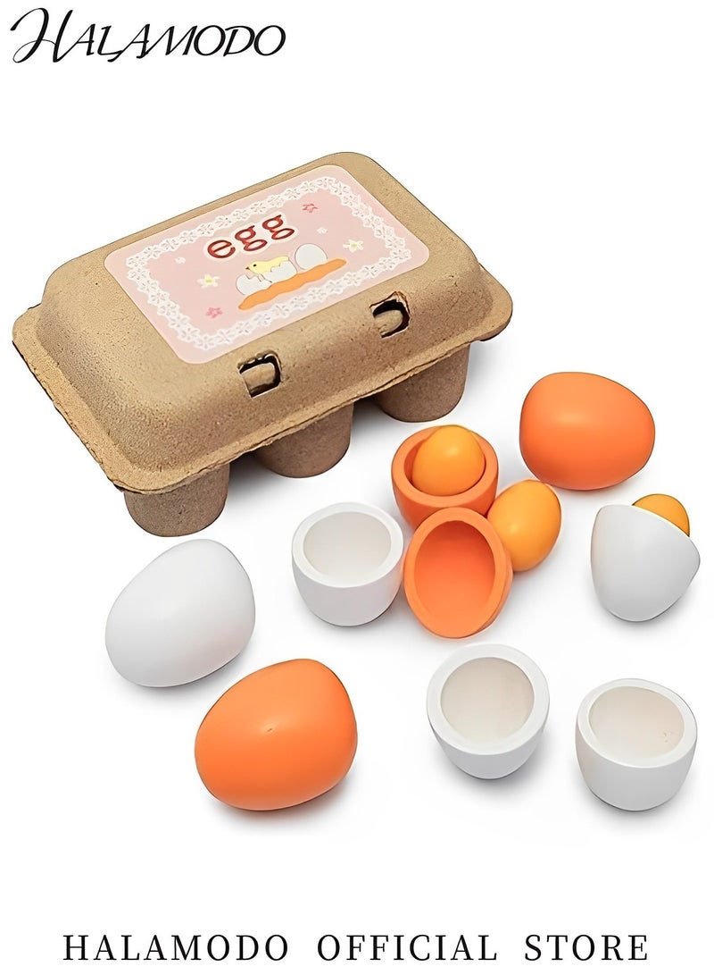 HALAMODO 6PCS Kids Egg Kitchen Toys Wooden Toy Food Play Food Cooking DIY Kitchen Pretend Play Food Set Easter Eggs for Preschool Age Toddlers Boys Girls - Image 5