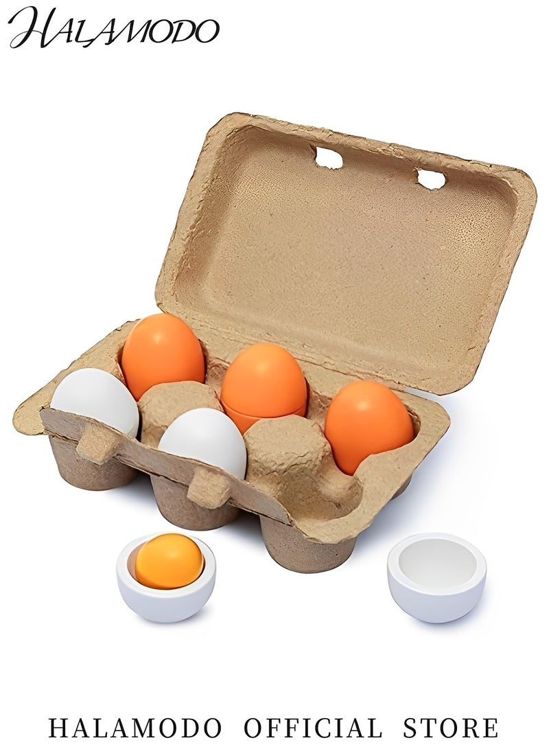 HALAMODO 6PCS Kids Egg Kitchen Toys Wooden Toy Food Play Food Cooking DIY Kitchen Pretend Play Food Set Easter Eggs for Preschool Age Toddlers Boys Girls - Image 3