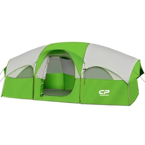 CAMPROS CP Tent 8 Person Camping Tents, Weather Resistant Family Tent, 5 Large Mesh Windows, Double Layer, Divided Curtain for Separated Room, Portable with Carry Bag - Green - Image 1
