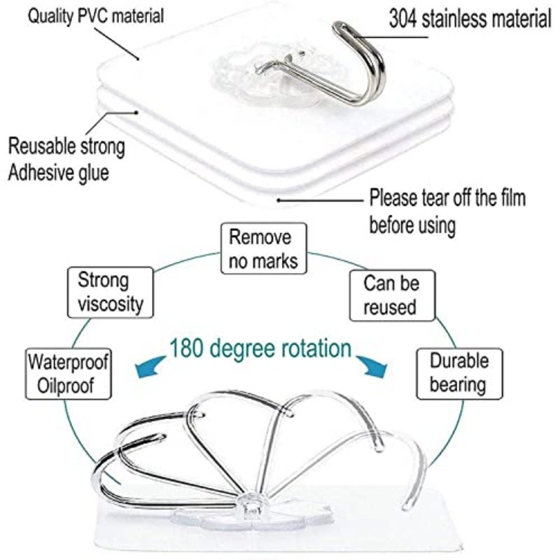 Adhesive Hooks Heavy Duty Wall Hooks 20Pack 8kg Max Self Adhesive Hook - Image 2
