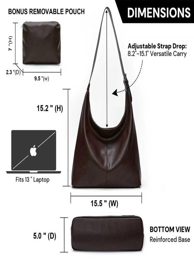 celestina Hobo Bag for Women, Soft Vegan Leather Slouchy Shoulder Tote Purse with Matching Pouch, Adjustable Strap & Magnetic Closure Brown - Image 3