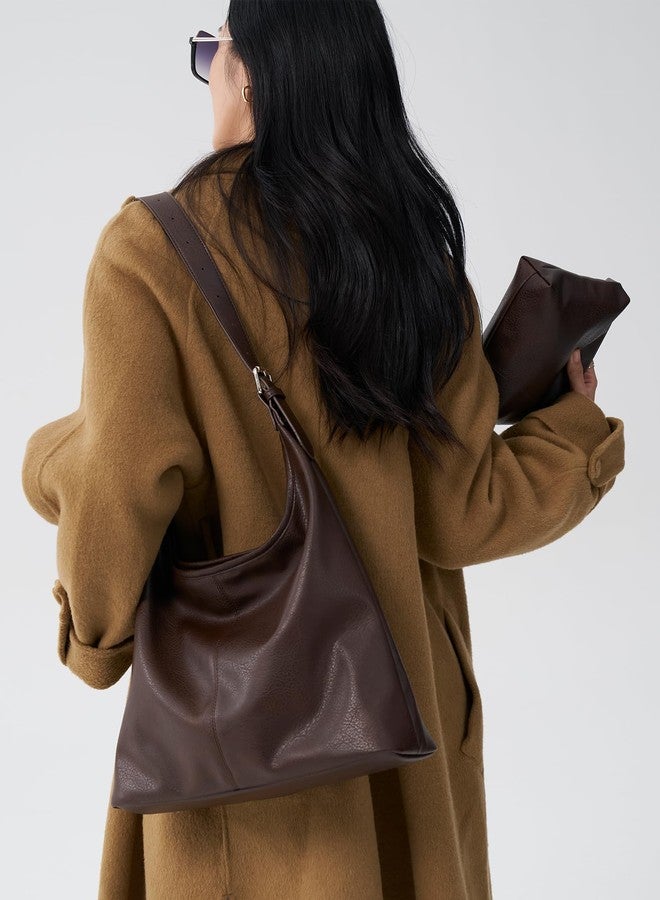celestina Hobo Bag for Women, Soft Vegan Leather Slouchy Shoulder Tote Purse with Matching Pouch, Adjustable Strap & Magnetic Closure Brown - Image 2