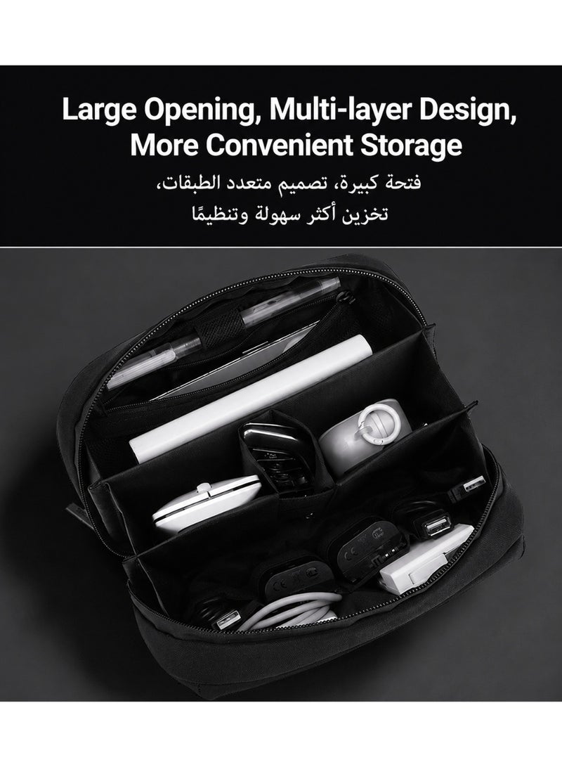 حقيبة تنظيم الإلكترونيات، حقيبة تخزين الكابلات متعددة الطبقات، حقيبة تنظيم ملحقات السفر الرقمية، حقيبة يد محمولة لحمل البطاقات - Image 5