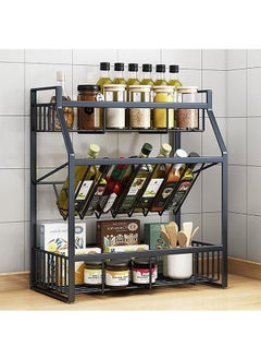 JCB CHIC 3-Tier Spice Rack, Metal Kitchen Storage Rack with Shelves for Spice Jar Sauce Can Oil Bottles, Multilayer Kitchen Countertop Seasoning Organizer (Black)  - Image 1